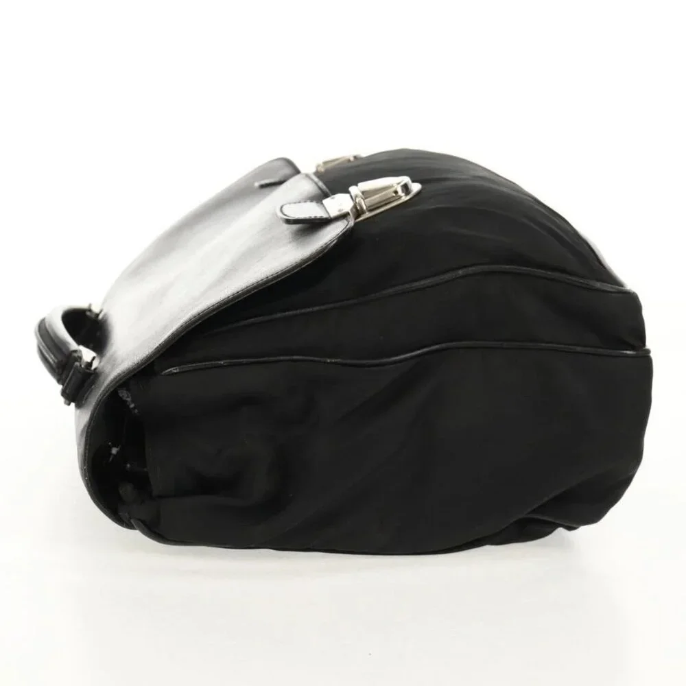 PRADA Business Bag Nylon Leather Black Silver Auth bs31717